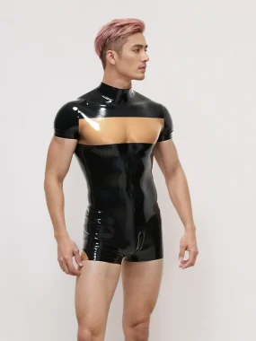 Men’s Two-Tone Latex Bodysuit with Slim Fit