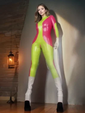 Simple Two Color Pattern Female Latex catsuit
