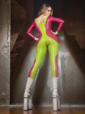 Simple Two Color Pattern Female Latex catsuit