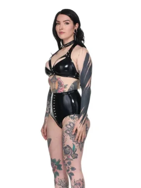 Latex Black Stud-Embellished High-Waist Briefs