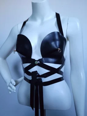 Latex Black Halter Lace-Up Bustier Top