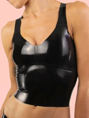 Latex Crop Top With Cross Detail Back