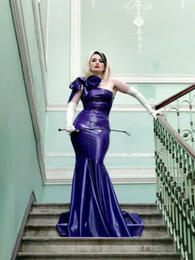 Latex Purple One-Shoulder Bow Gown