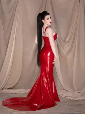 Latex Crossover Fishtail Gown with Train