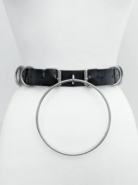 Latex Black Large Ring-Embellished Belt