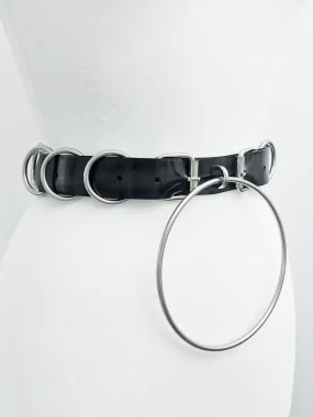 Latex Black Large Ring-Embellished Belt